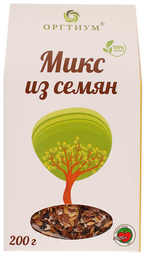 МИКС ИЗ СЕМЯН ОРГТИУМ ЛЕН ТЕМН/СВЕТЛ/КУНЖУТ ТЫКВЕН/ПОДСОЛН/СЕМЕЧКИ 200ГР