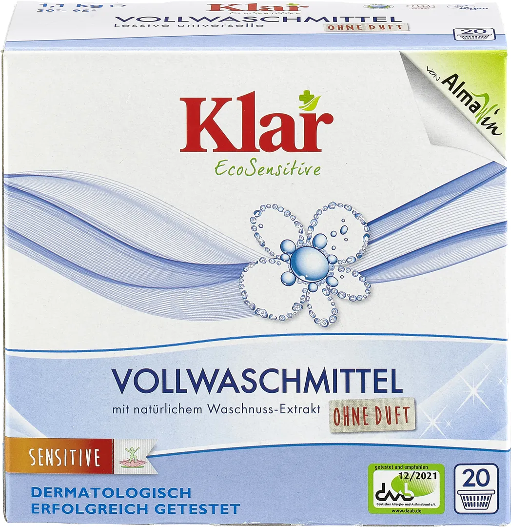 VEGAN ПОРОШОК СТИРАЛЬНЫЙ KLAR Д/БЕЛОГО И ОКРАШЕННОГО БЕЛЬЯ 1,1КГ