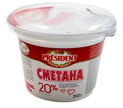 СМЕТАНА ПРЕЗИДЕНТ 20% 0,20КГ ПС