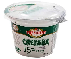 СМЕТАНА ПРЕЗИДЕНТ 15% 0,20КГ ПС