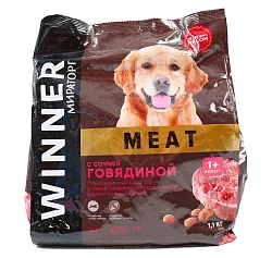КОРМ СУХОЙ ПОЛНОРАЦ WINNER Д/ВЗРОСЛЫХ СОБАК СРЕДНИХ И КРУПНЫХ ПОРОД MEAT С СОЧНОЙ ГОВЯДИНОЙ 1,1 КГ