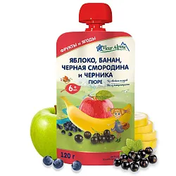 ПЮРЕ FLEUR ALPINE ОРГАНИК ЯБЛ/БАНАН/ЧЕРН СМОР/ЧЕРНИКА С 6МЕС ПАУЧ 120ГР