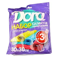 САЛФЕТКА ИЗ МИКРОФИБРЫ DORA 30Х30СМ 3ШТ В УП.