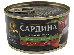 САРДИНА АТЛАНТИЧЕСКАЯ С ОВОЩНЫМ ГАРНИРОМ ЗА РОДИНУ 185ГР КЛЮЧ